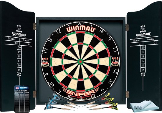 Dartset Winmau Pro: Schrank, Dartscheibe und Darts