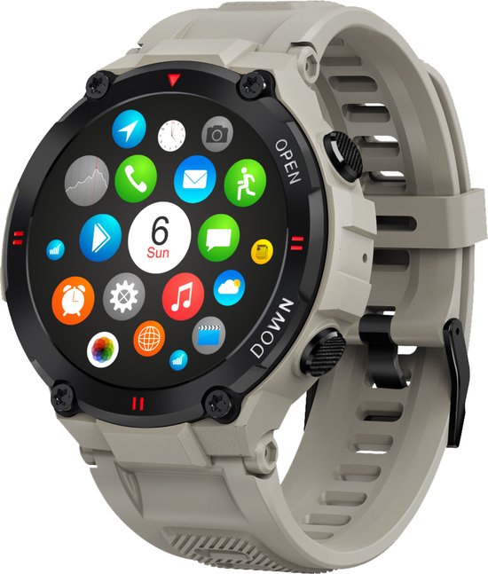 Nuvance - Outdoor Smartwatch - IP67 Wasserdicht - Bluetooth Smartwatch für Frauen und Männer - Smartwatches - Sportuhr mit Schrittzähler, Kalorienzähler, Schlafmesser - Geeignet für alle Smartphones - Grau