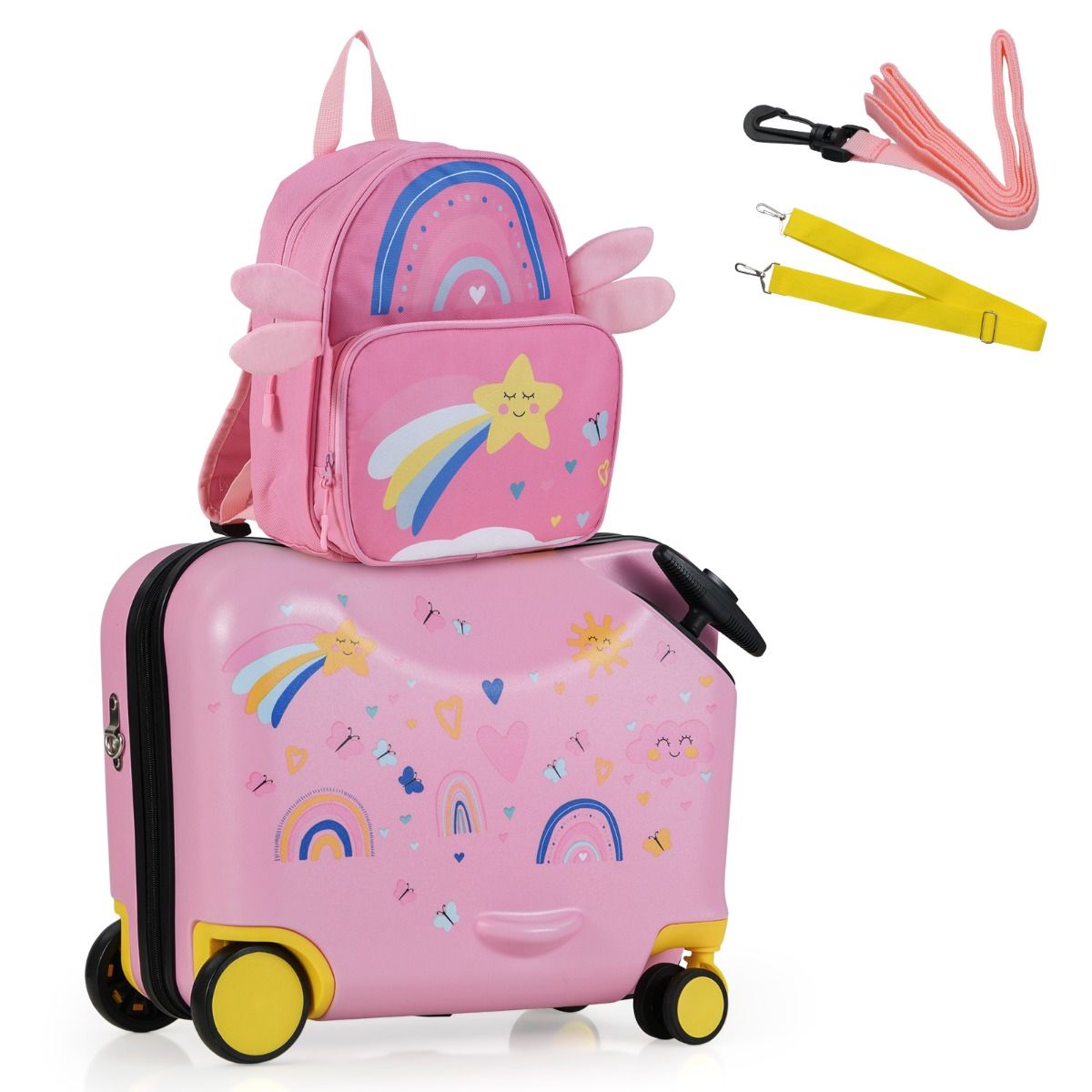 Coast Kinderkoffer- und Rucksack-Set – Sitzkoffer mit Bienenmotiv – verstellbarer Griff – rosa