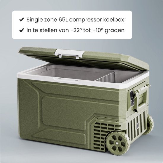 Auronic Electric Cool Box - Kompressor - 64L - 12V und 240 Volt - Camping Kühlschrank - Frigobox Auto - Mit Rädern und Griff - Grün
