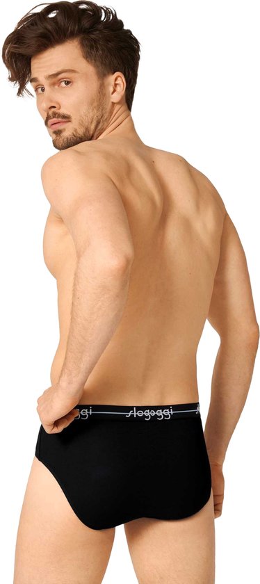 sloggi Start Midi 2er-Pack Slips - Herren - Baumwolle/Elastan - Regular Waist - Elastischer Bund - Schwarz - Größe XL