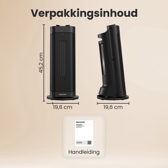 Auronic Fan Heater Pro - Keramik-Heizung - 2000W Heizung - Schwarz