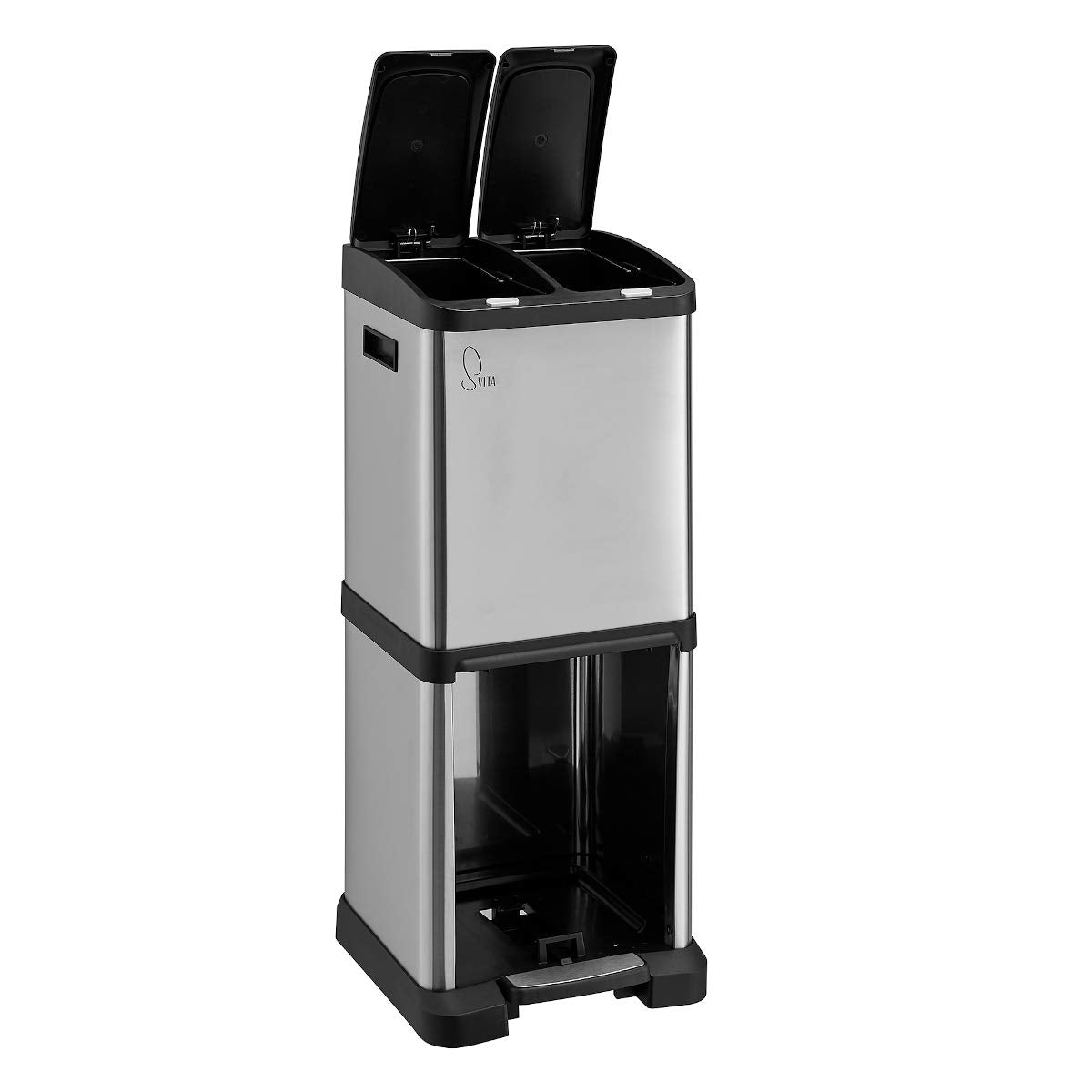 SVITA Edelstahl-Treteimer mit Mülltrennung - 32 Liter (2x8L + 16L) - Silber - 77x33x33 cm