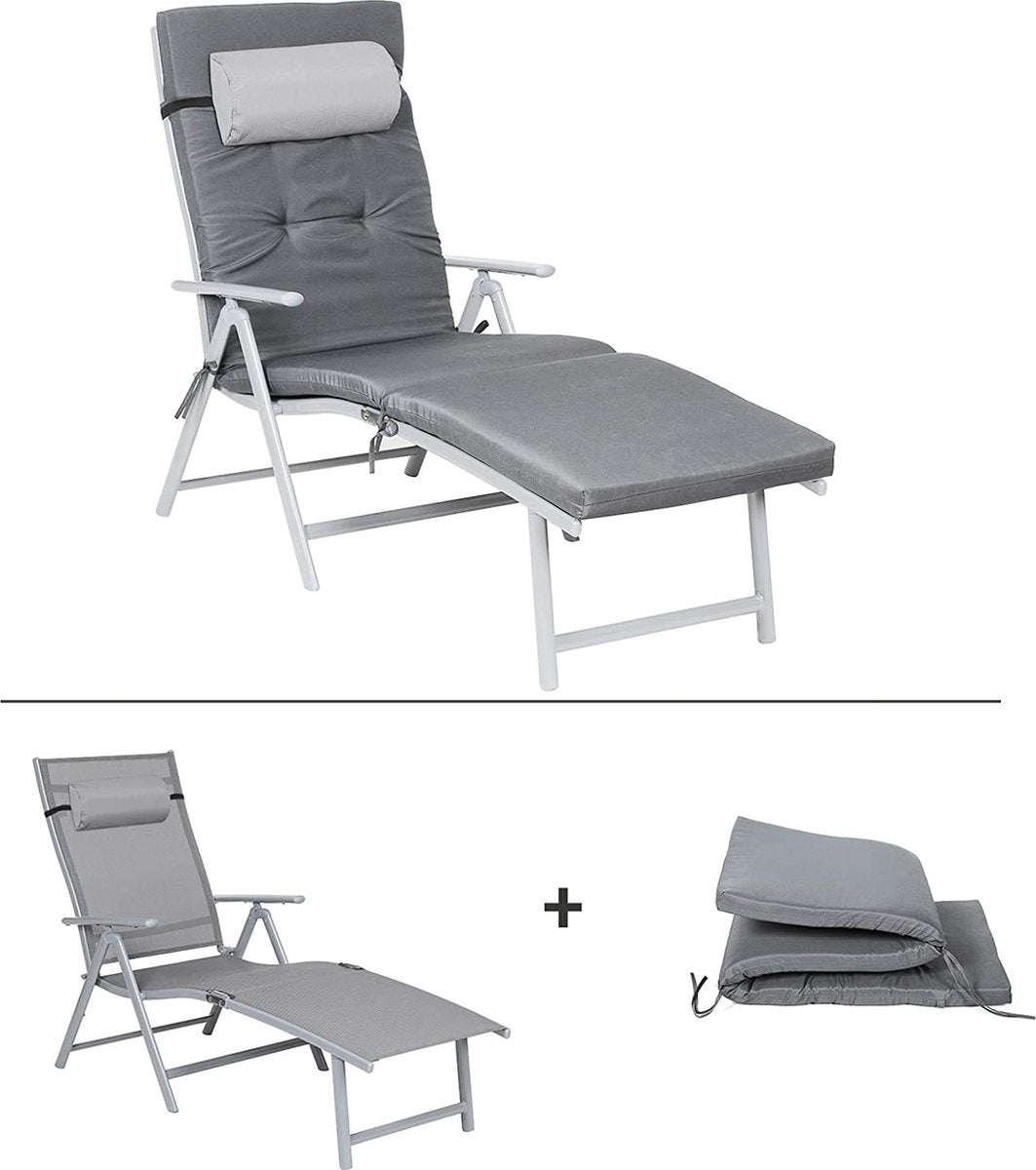O'DADDY - Sonnenliege mit Kopfstütze - klappbar - 183 x 60 x 39 - Grau