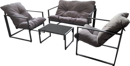 O'DADDY® Lounge Set für 4 Personen - Inklusive Kissen - Gartenmöbelset - Glastisch - Metall - dunkelgrau