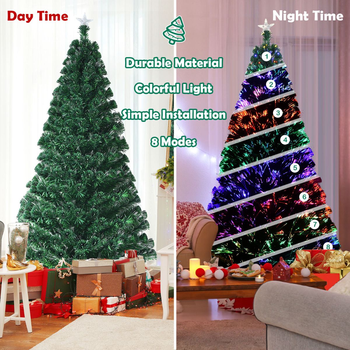 Coast Luxury Artificial Christmas Tree 210 cm Grün - Mit LED und Glasfaser Farbbeleuchtung