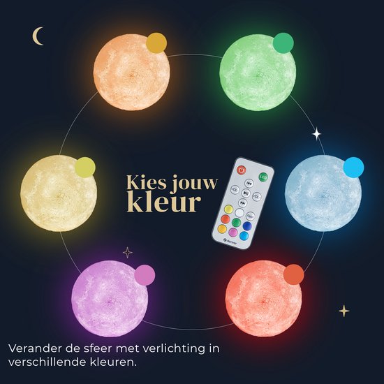 Denver Moon Lamp 3D - Bluetooth-Lautsprecher kabellos - Tischlampe fürs Schlafzimmer - Musiksynchronisation - inkl. Fernbedienung - Mondlampe - LBS150