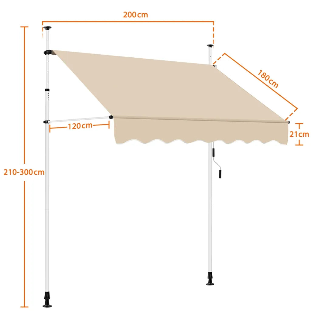Yaheetech Balkon-Sonnenschirm 200 × 180 cm - Beige - Klemm-Sonnenschirm ohne Bohren mit Handkurbel und verstellbarer Höhe 210-300 cm