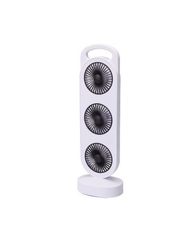 BASICS Wiederaufladbarer Tischventilator – 3 Geschwindigkeitsstufen – Weiß/Schwarz – 36,5 x 12 x 8,3 cm