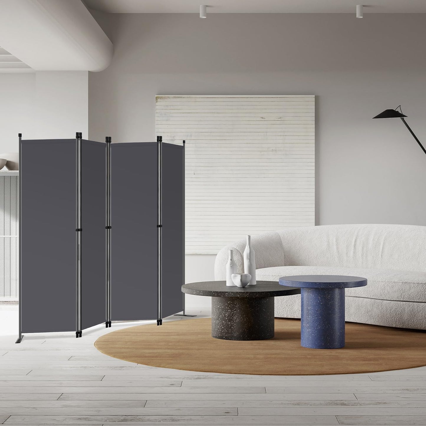 Angel Living Room Screen 4-Panels - Stabiler Raumteiler & Sichtschutz aus Stahl und Polyester, faltbar - Grau