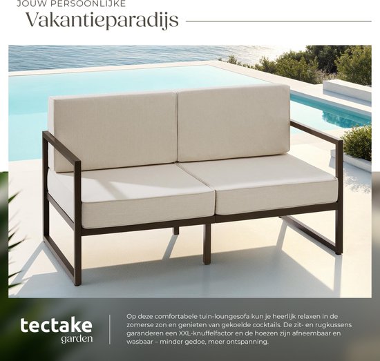 tectake® - Garten-Lounge-Sofa Comosa - Platz für 2 Personen - Gartenbank - 2-Sitzer Lounge-Sofa - Wasserabweisende und ultradicke Sitz- und Rückenkissen - Belastbarkeit 125kg pro Sitz - Braun/Beige