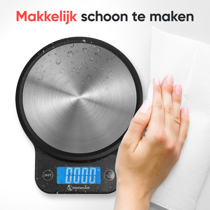 Kitchenwell Küchenwaage – Digital – 1 g–10 kg – LCD – Spritzwassergeschützt