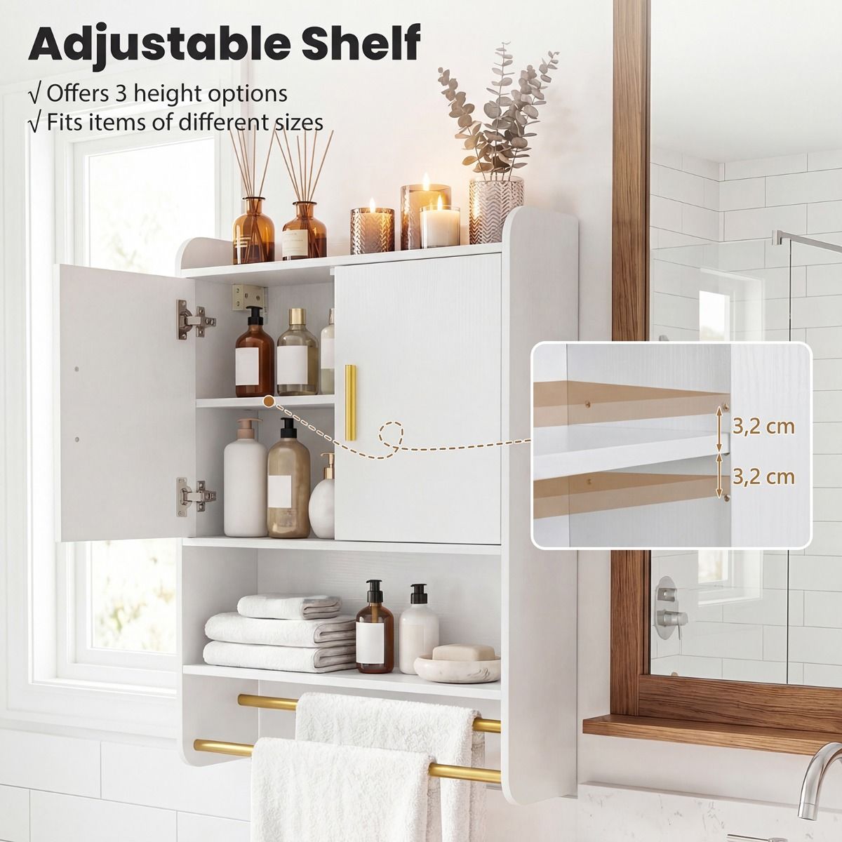 Coast Hängeschrank für das Badezimmer – zwei Türen – verstellbare Einlegeböden – schwarz/weiß – 55 x 20 x 80 cm