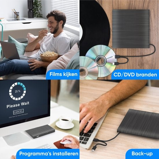 Strex - Externer CD/DVD-Player und -Brenner - Plug & Play - USB 3.0 - Geeignet für Windows, Mac und Linux - Schwarz