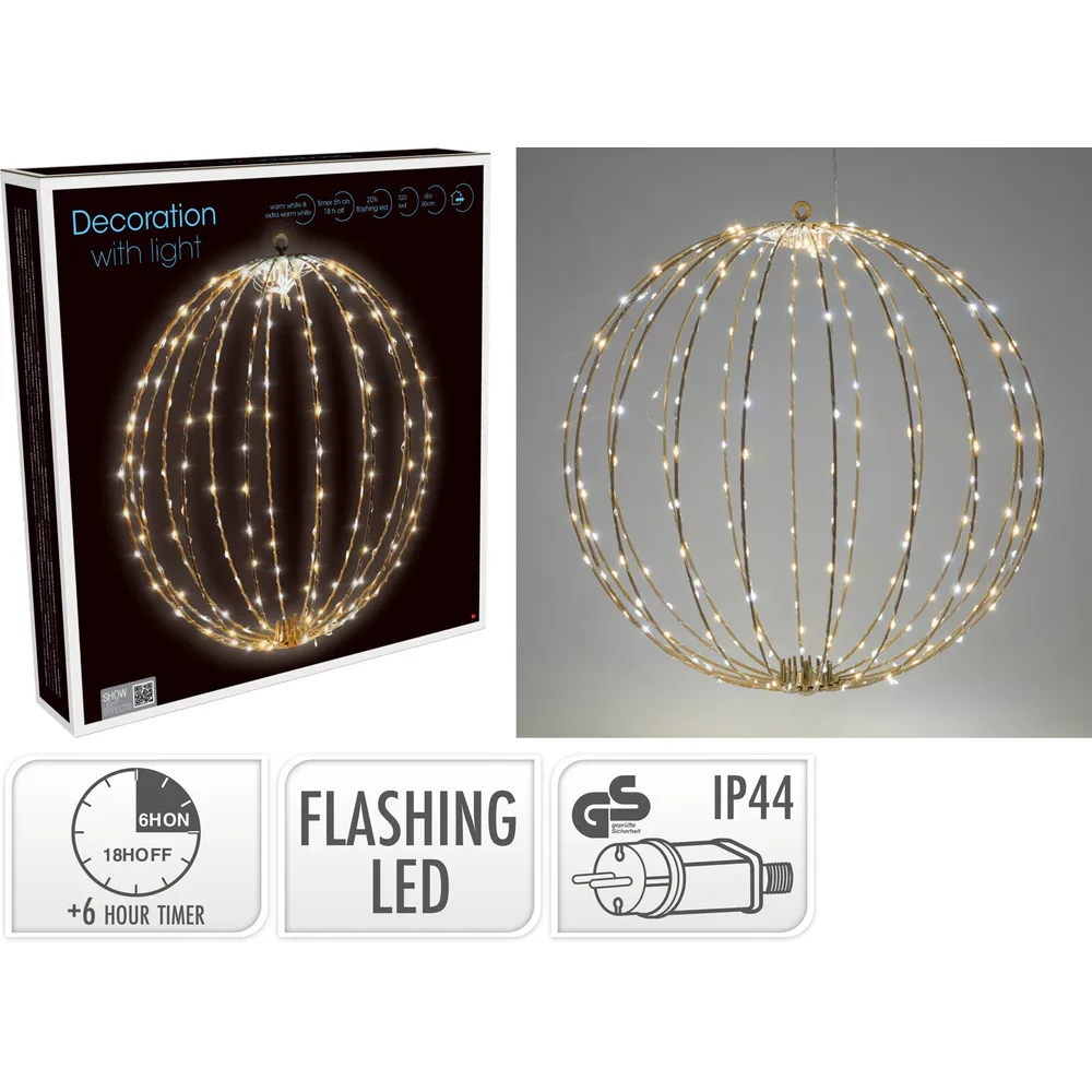 Nampook LED-Lichtkugel mit 320 LEDs, 50 cm, mit Blinkfunktion – Taupe – Metall