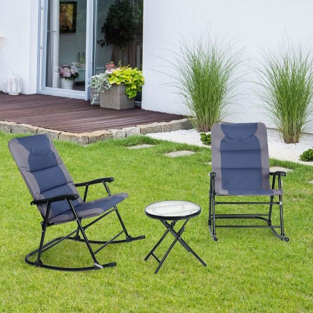 Coast 3-teiliges klappbares Bistro-Set Outdoor Swenk Stühle mit Tisch blau + grau