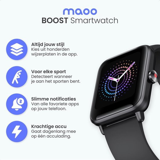 MAOO BOOST Smartwatch - Wasserdicht - Smartwatch Männer - Smartwatch Frauen - Schrittzähler - Uhr - Sinterklaas Geschenk - Schwarz