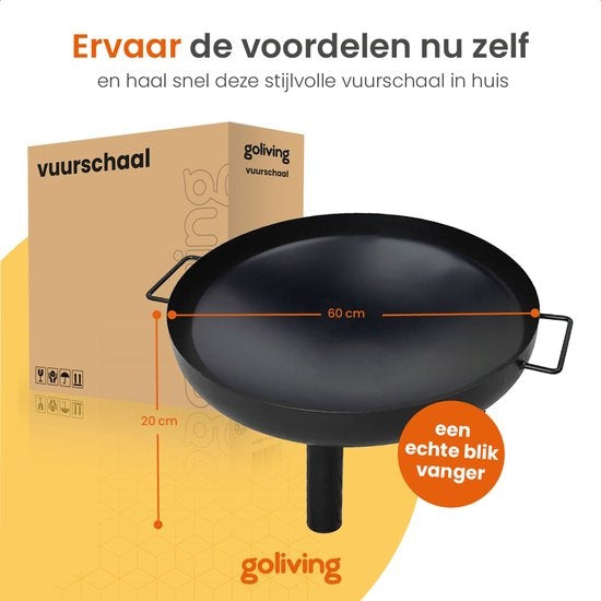 Goliving Outdoor Feuerschale - Feuerkorb - Gartenkamin - Stimmungsvolle Feuerstelle - Terrassenheizer - Stahl - Ã˜ 60cm