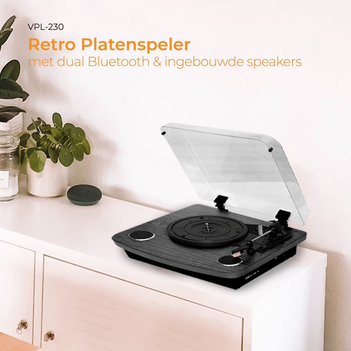Denver Plattenspieler Dual Bluetooth - Integrierte Lautsprecher - USB - Retro - Holz - VPL230B