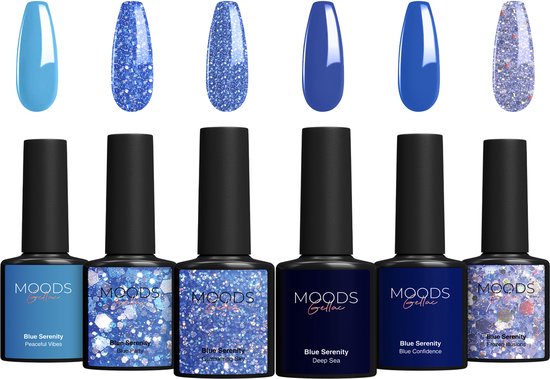 Moods Gellac 6-teiliges Set - Gel-Nagellack Starter Pack - Gel-Nagellack - 8ML - Blue Serenity - Gellac - Nails - Chic Colours - HEMA & TPO-free