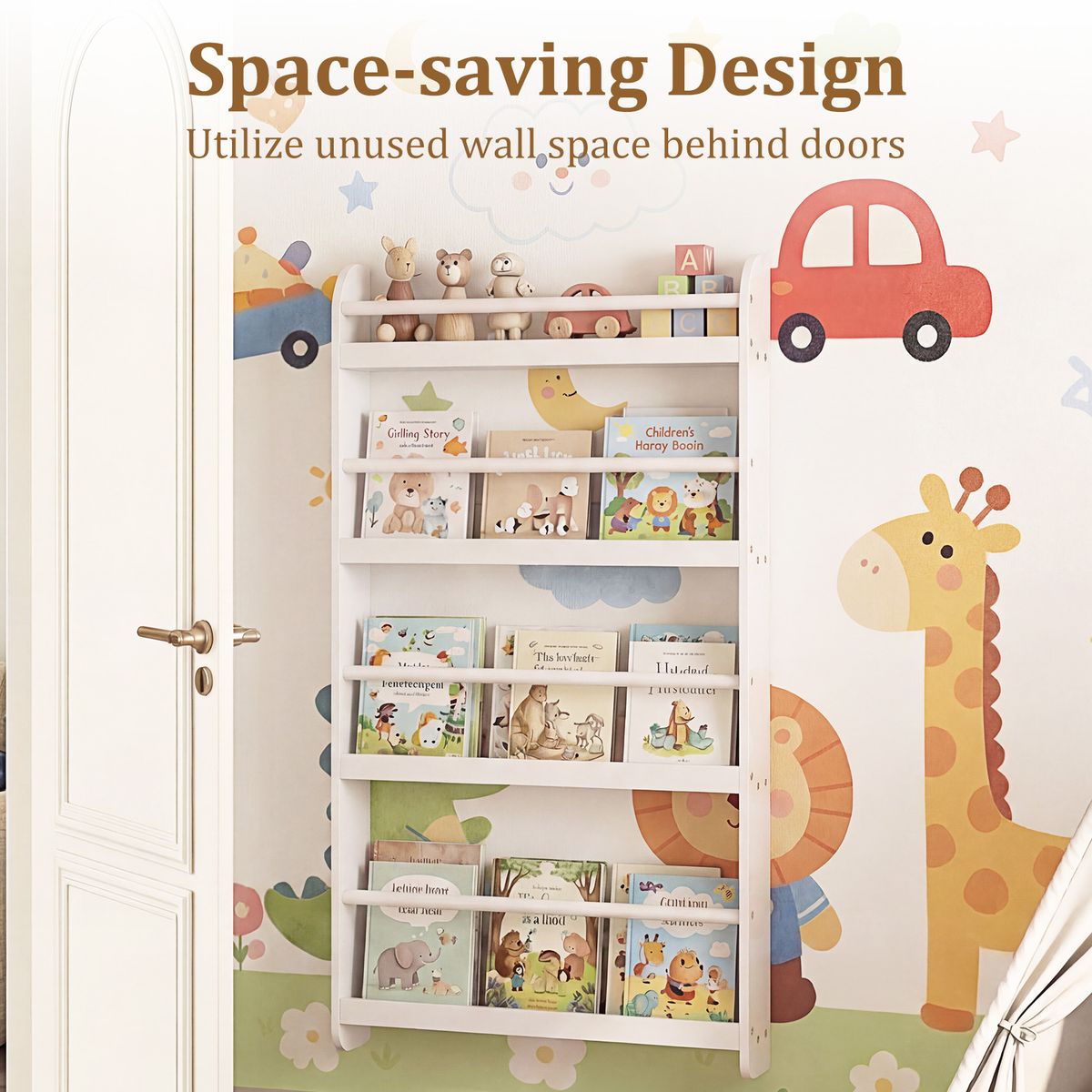 Coast Kinderbücherschrank als Wandregal – platzsparend mit 4 Einlegeböden – weiß