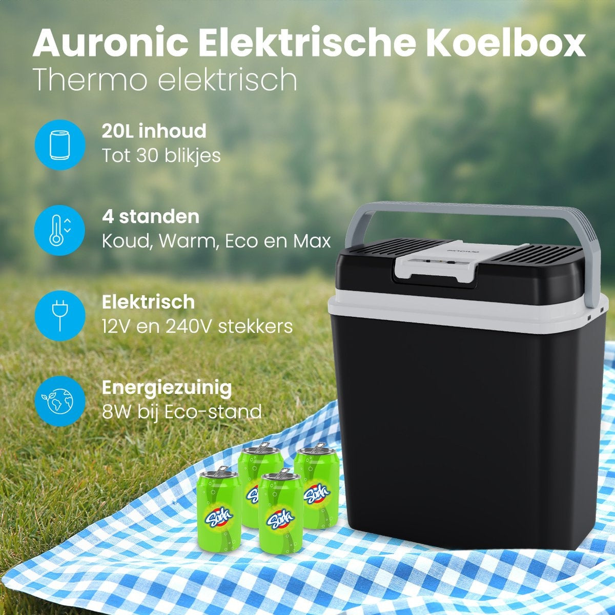Auronic Electric Kühlbox - Kühlbox - 20L - 12V und 240V - Schwarz