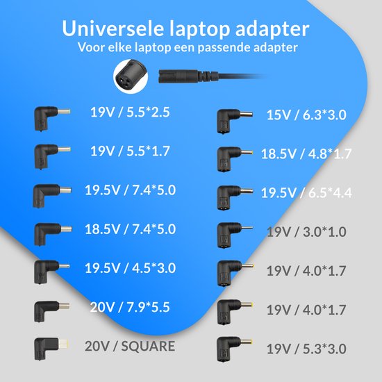 Velociy® - Universal Laptop Adapter - Laptop Ladegerät - Alle Marken - 45W-65W-90W - Asus - Acer - HP - Dell - Lenovo - Samsung - Sony