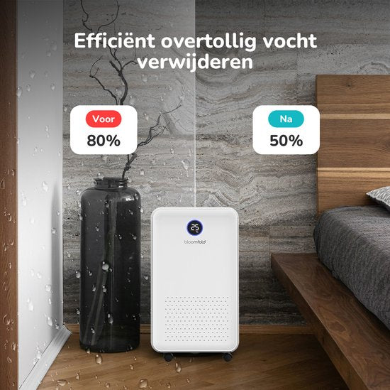 Bloomfold Luftentfeuchter - 16L pro Tag - inkl. Wasch-Trocken-Funktion - geeignet für Wohnzimmer, Schlafzimmer, Keller & Badezimmer - Luftentfeuchter - Weiß