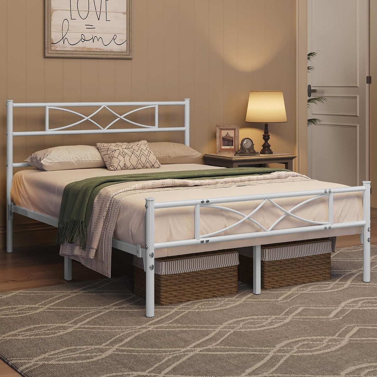 Yaheetech Metallbettgestell – Kopfteil mit Kreuzdesign – 140 x 200 cm – Weiß