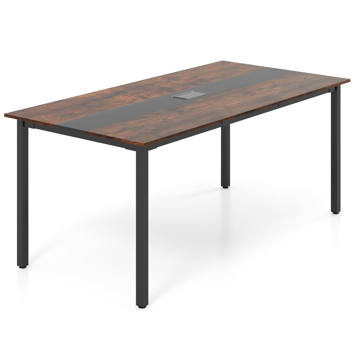 Coast-Konferenztisch – rechteckig – Kabelführung – rustikales Holz und Schwarz – 180 x 90 cm