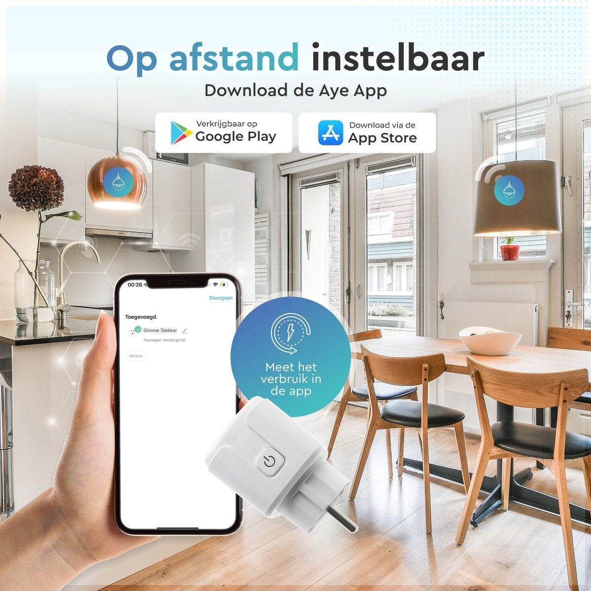 AyeWay Smart Plug mit Energiezähler - Smart Plug - WiFi Steckdose - Funktioniert mit Google Home & Alexa - iOS & Android - 1 Stück
