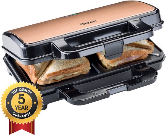 Bestron Sandwichtoaster – ASM90XLCO – 900 W – Für 2 Sandwiches – Antihaftbeschichtung – Kupfer – 5 Jahre Garantie