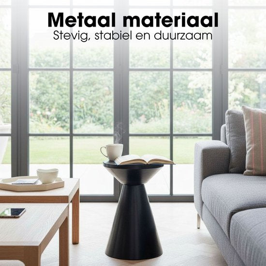 Mica Decorations Jim Beistelltisch – Runder Beistelltisch H45 x Ø31 cm – Eisen-Beistelltisch für Wohnzimmer oder Schlafzimmer – Pflanzentisch – Nachttisch im Industrial-Stil – Schwarz