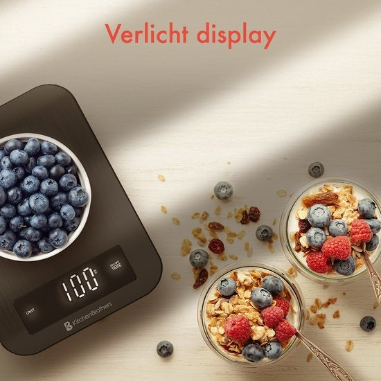 KitchenBrothers Küchenwaage - Küchenwaage - Digital - 1g bis 10kg - Batterien enthalten - Edelstahl/Gunmetal Schwarz