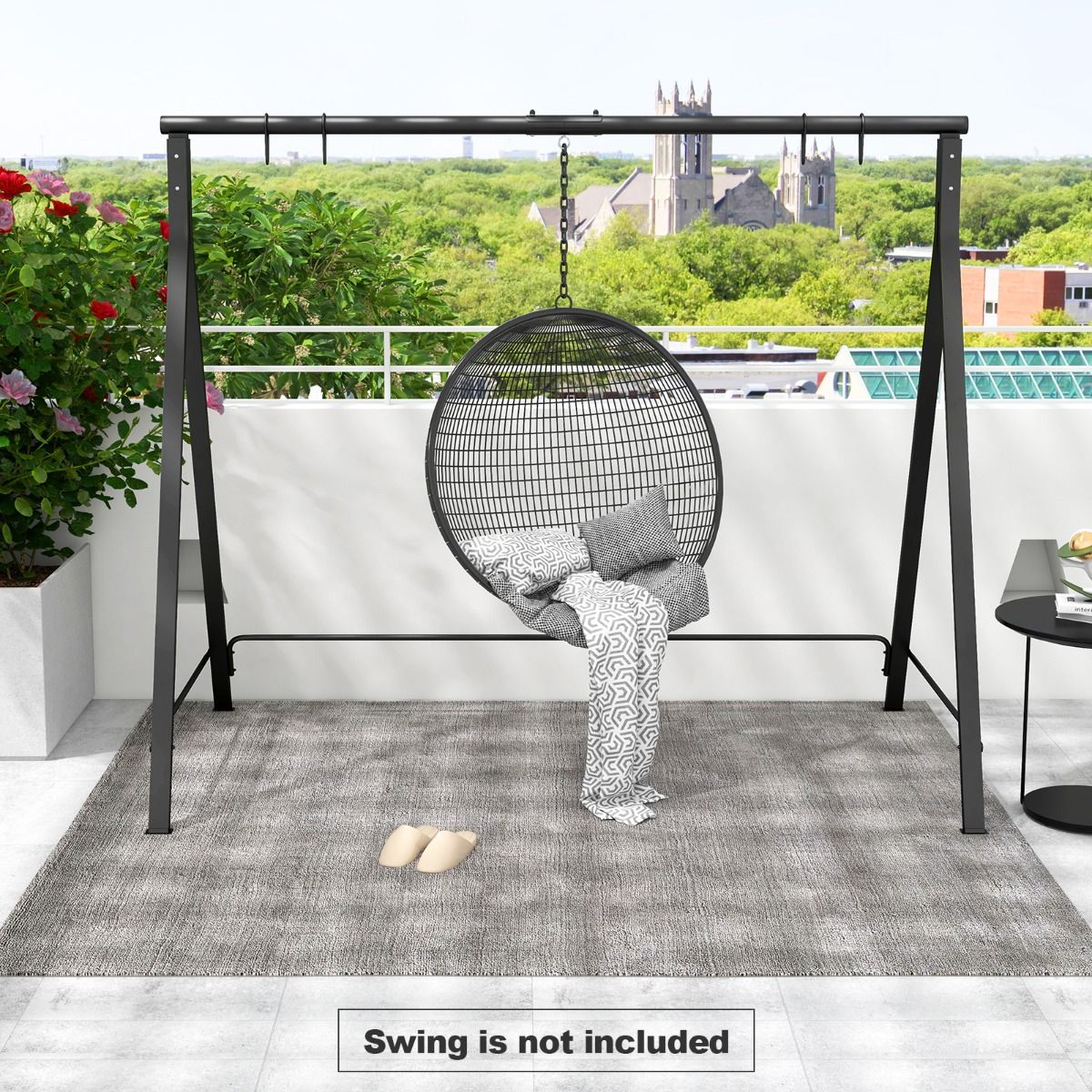 Coast Frame für Swing Bench/Hangchair - 5 Aufhängeringe - Metall Schwarz -210 x 115 x 175 cm - Max 160kg