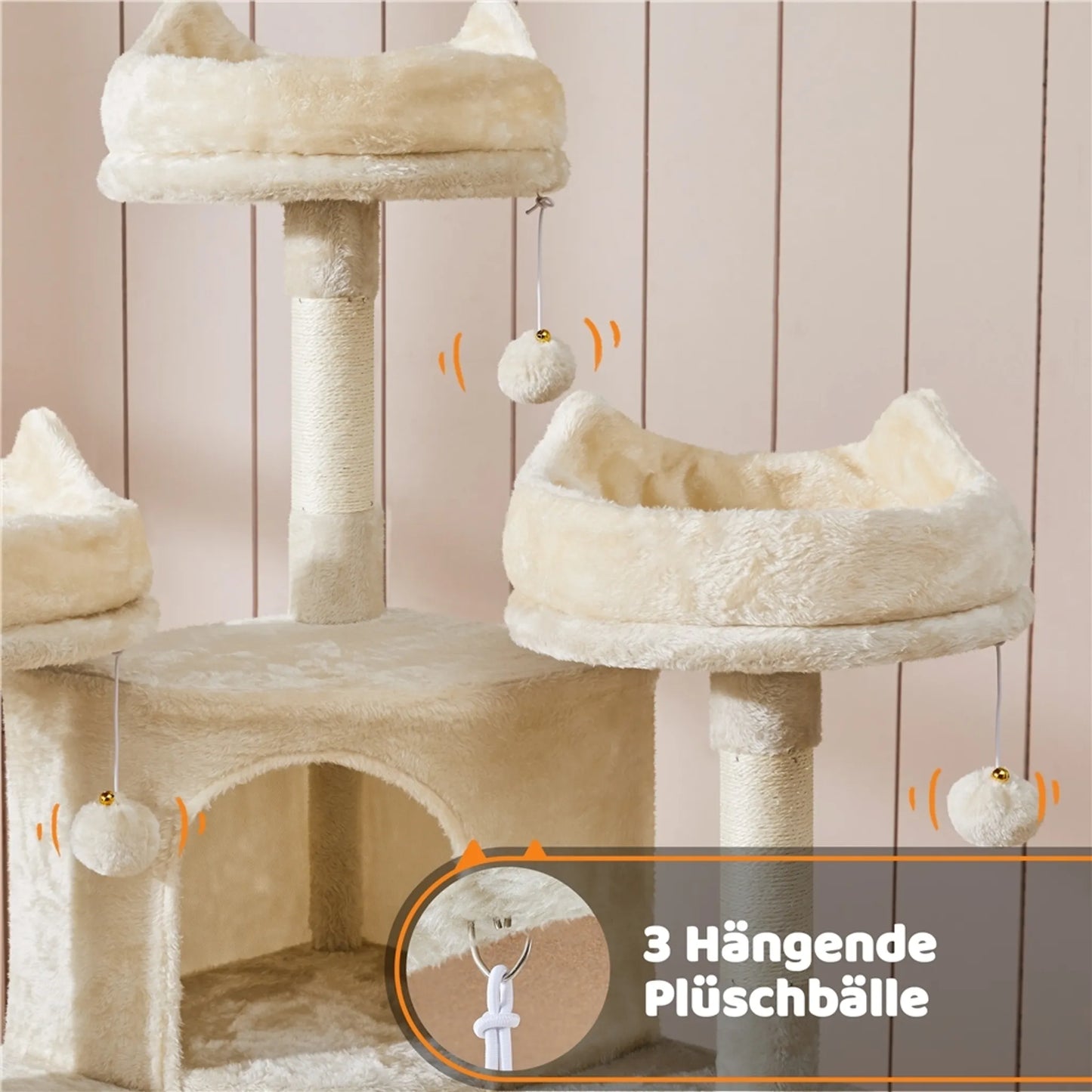 Yaheetech Katzenpfosten XXL mit 3 Aussichtsplattformen - Ausgestattet mit 2 Katzenhöhlen und Kratzbrett und Anti-Kipp-System - Für Haushalte mit mehreren Katzen - Beige Plüsch und Sisal - 55,5 x 55,5 x 175 cm