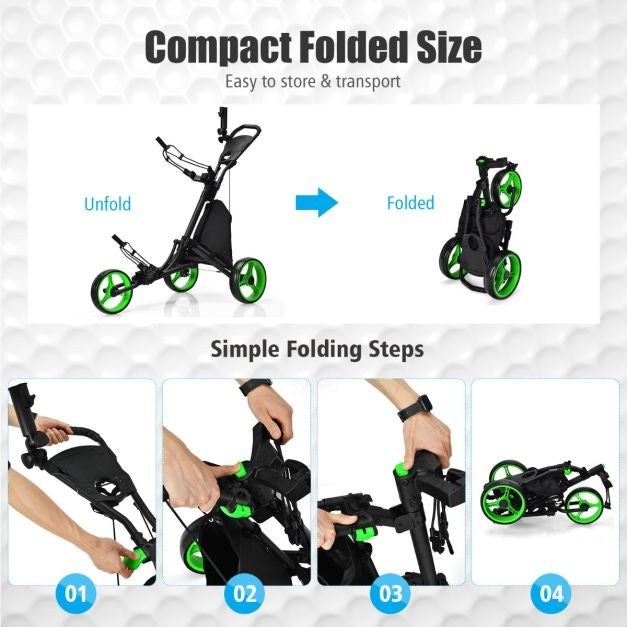 3 Räder Golf Schiebewagen Schnell faltbar Golf Walking Schiebewagen Golftaschenhalter Golf Trolley für Golfschläger Golf Trolley