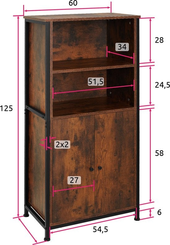tectake - Wandschrank Doncaster 60x38x125cm - industriell dunkelbraun
