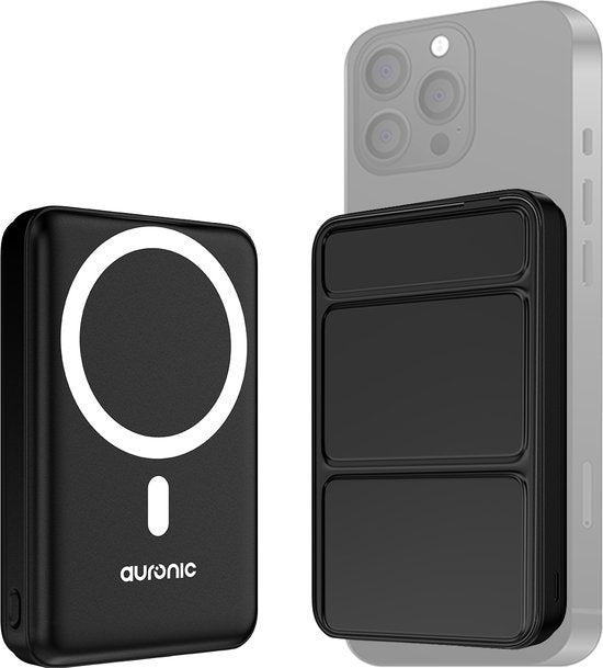 Auronic Powerbank - 10.000 mAh - 22,5W - iPhone 12/13/14/15 Schnellladegerät - Magnetisches und drahtloses Laden - Schwarz