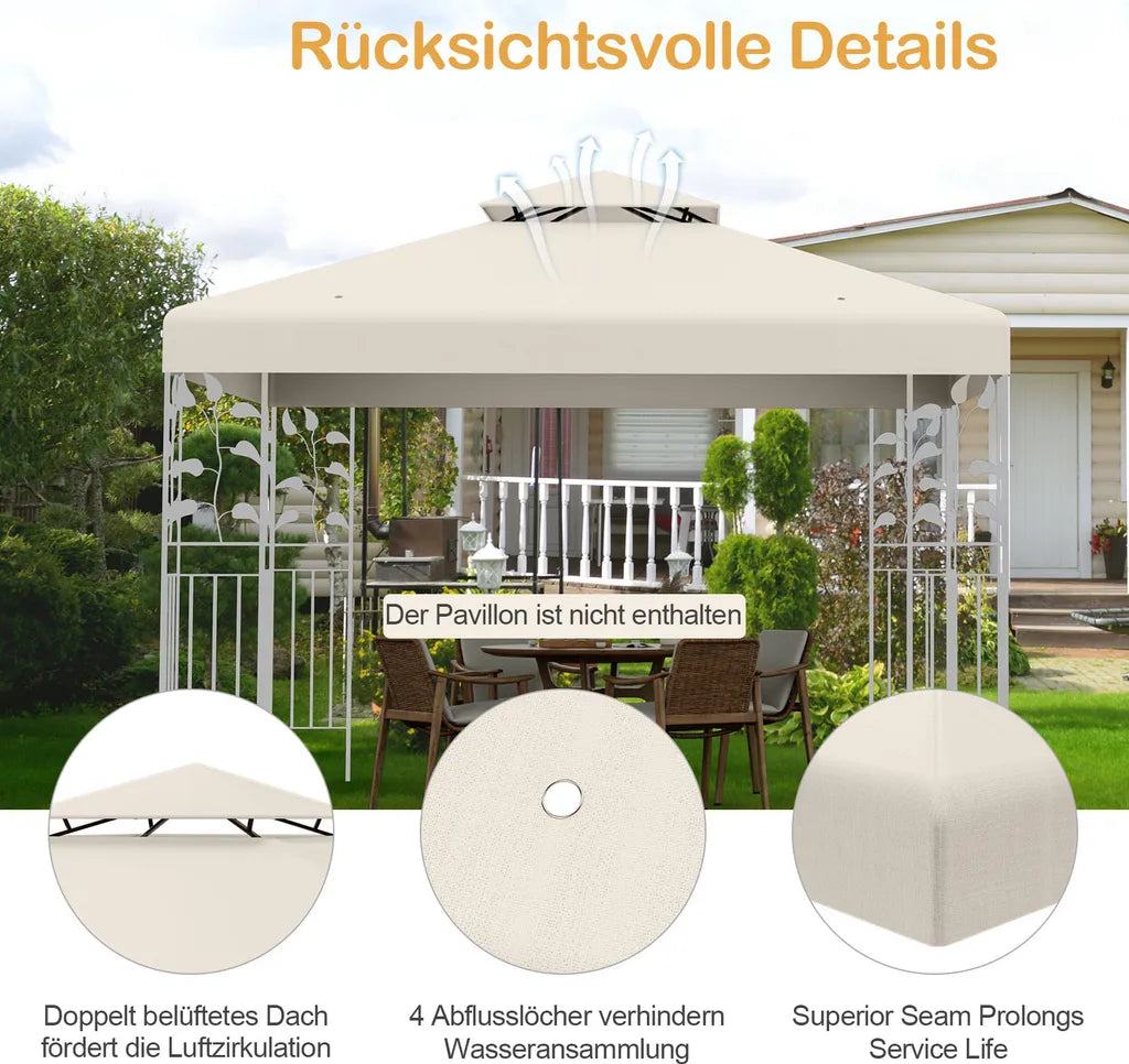 Coast Ersatzdach - Wetterfest - 3x3 M - Inkl. Abflusslöcher & Klettverschlüsse - Beige
