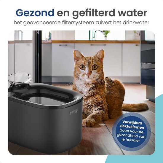 Gologi Trinkbrunnen Katze und Hund - 3.5L - Smart Water Fountain mit App - Katzenbrunnen - Silent - Schwarz