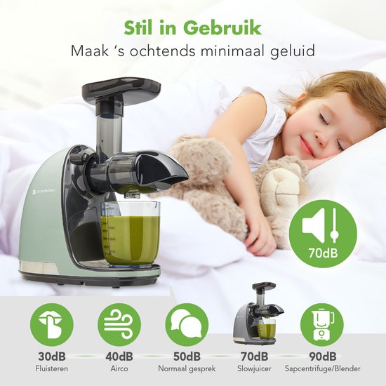 KitchenBrothers Slowjuicer - Entsafter - Gemüse- und Obstpresse - 700ml - mit Fruchtfleischbehälter - Saftpresse - Geschenk zum Muttertag - Pastellgrün