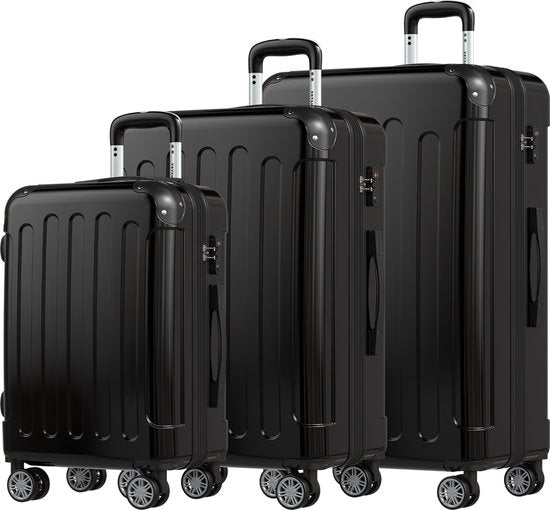 TRVLMORE - Kofferset - 3 Stück - 45L Handgepäck + 75L und 115L geräumiges Gepäck - TSA Schloss - Leichtgewicht - Reisekofferset - Schwarz
