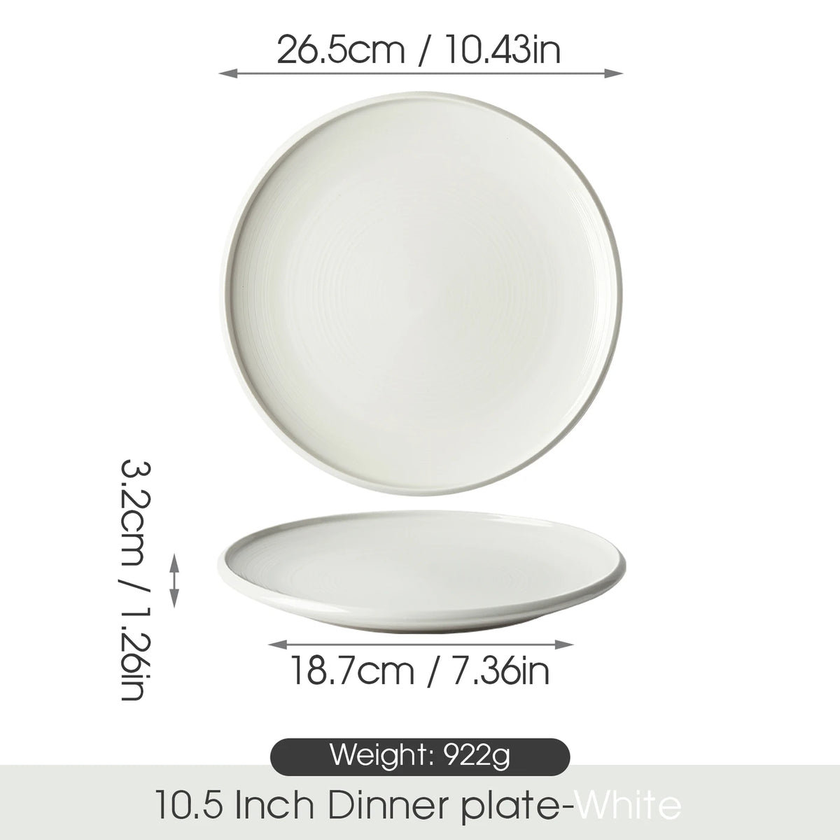 Jiwoo ZEN Essteller, 6er-Set – 25 cm (10 Zoll) – Weiß