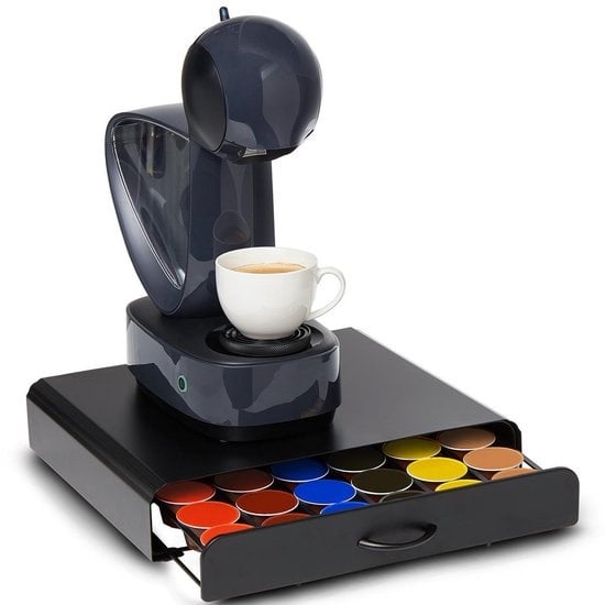 KitchenBrothers Kapselhalter - mit Schublade - Dolce Gusto - 36 Kapseln - Edelstahl - Schwarz