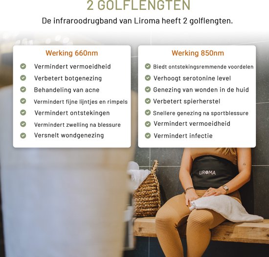 LIROMA® Tragbares Infrarot-Rückenband - Unterer Rücken, Schultern, Beine - Infrarot-Therapie - Fern-Infrarot - Infrarot-Lampe - Schlankheits-Band - Fitness-Gürtel - Wärmeband - Rotlicht-Therapie - Rotlicht-Therapie