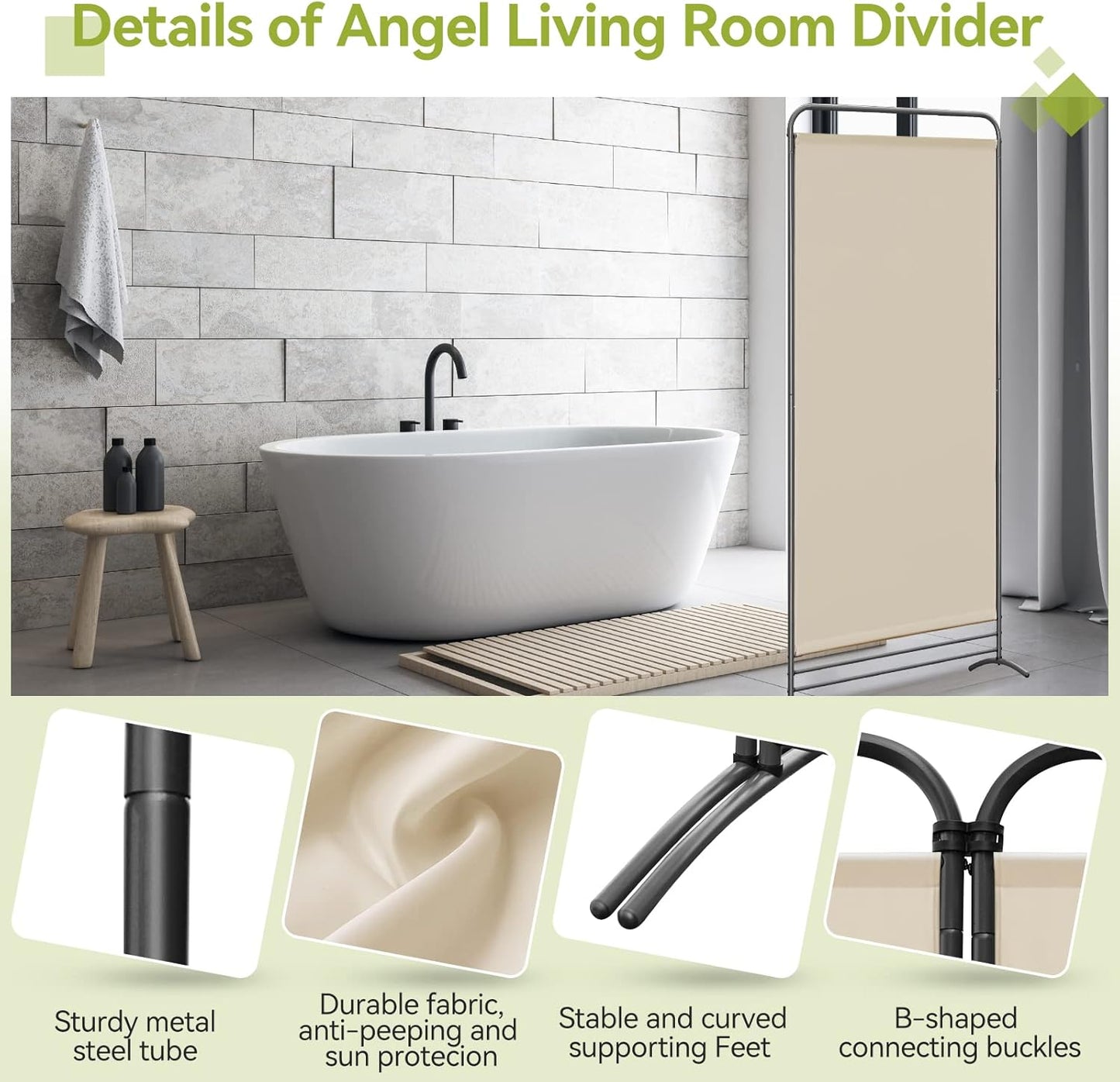 Angel Living Paravent - 1-teilig - 81x180 cm - faltbar - freistehend - Metallrahmen - Raumteiler & Sichtschutz - Beige