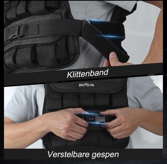 DH FitLife Einstellbare Gewichtsweste 20 KG, Kompakt und stabil für Muskelaufbau und Krafttraining, Gewichtsweste, Laufweste für Frauen und Männer, Fitnessweste, Trainingsweste