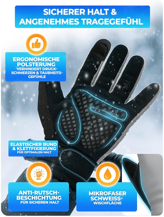 MIVELO Winterhandschuhe - Winddicht - Wasserdicht - Touchscreen - 3M Isolierung - Anti-Rutsch - Grau XXL
