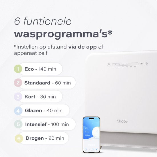Skoov Mini-Geschirrspüler Freistehend - 43 x 45 x 46 cm - 900 Watt - Mit 6 Programmen - 5 Liter Wasserverbrauch - Kunststoff/Metall - Weiß